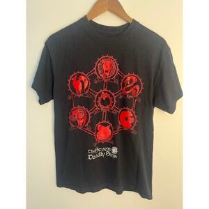 The Seven Deadly Sins Anime T-Shirt Black Red Graphic Funimation Mens Med Y2K
